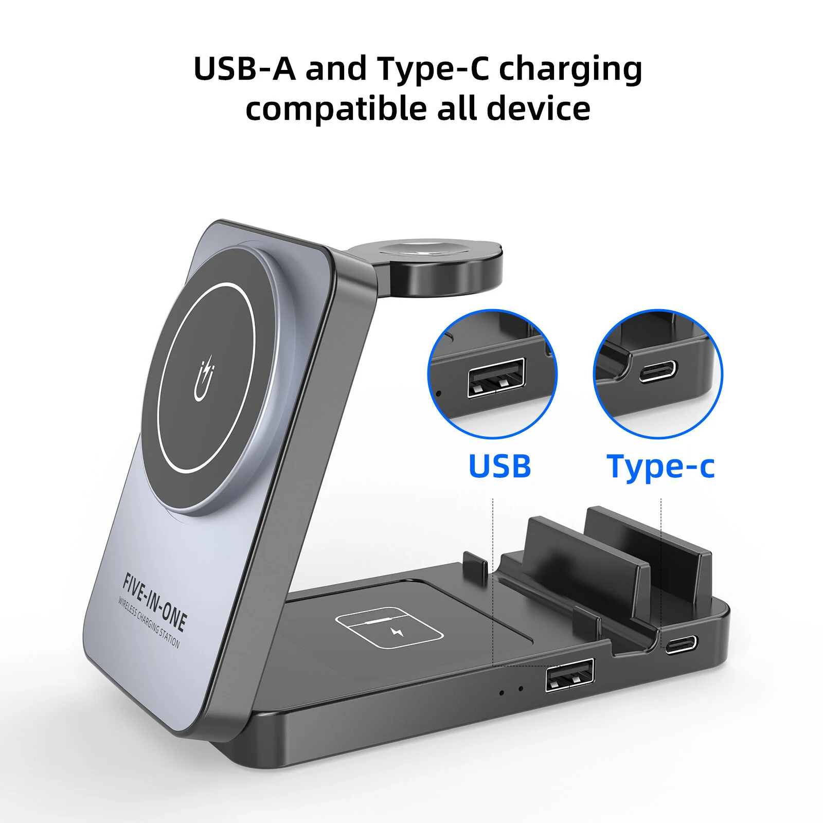 5-in-1 Magnetic Foldable Wireless Charging Station Multi-Device Fast Charger Stand