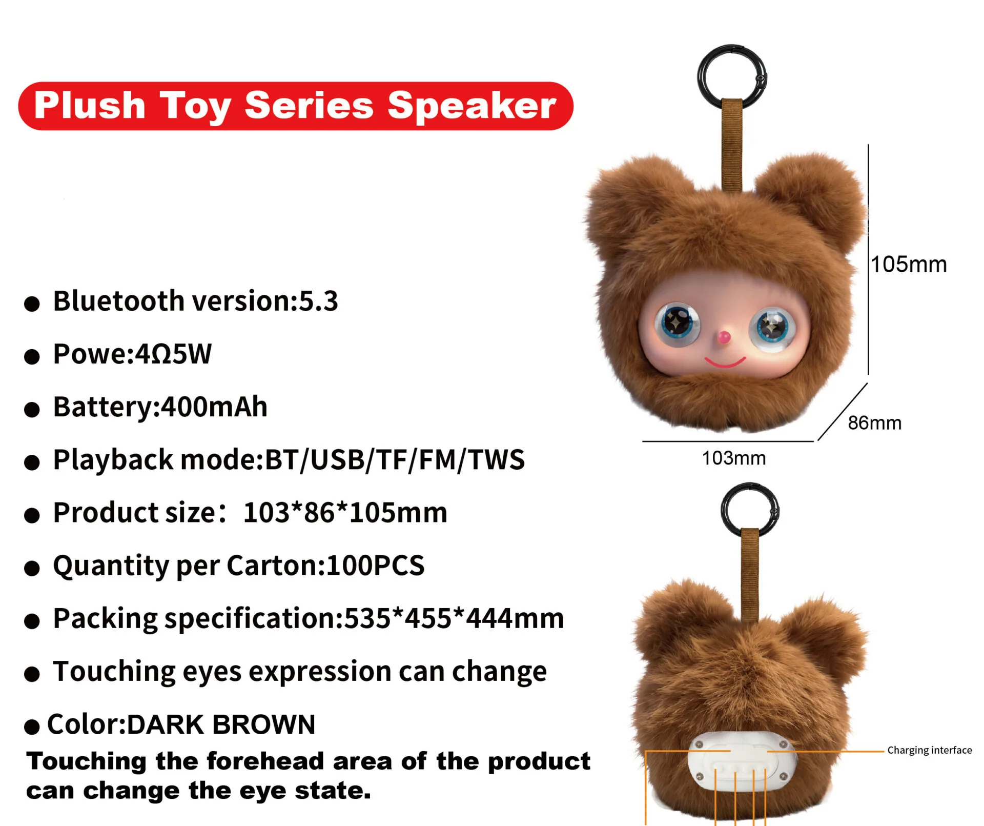Plush Doll AI Voice Speaker Kids Portable Backpack Bluetooth Music Early Education Toy