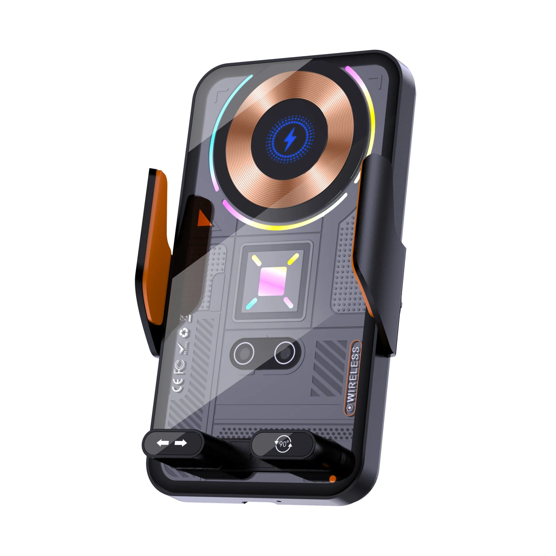 15W Auto‑Sensing Wireless Car Charger Mount | One‑Key Rotation RGB Car Phone Holder Air Vent Mount
