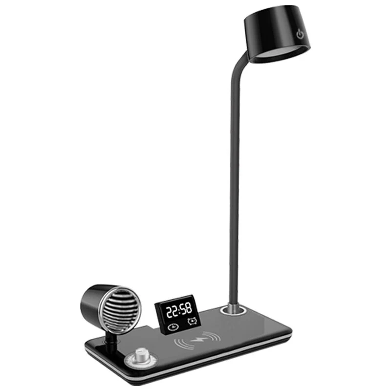 Wireless Charging Eye Protection LED Desk Lamp with Bluetooth Speaker, Alarm Clock for Office Study Bedroom