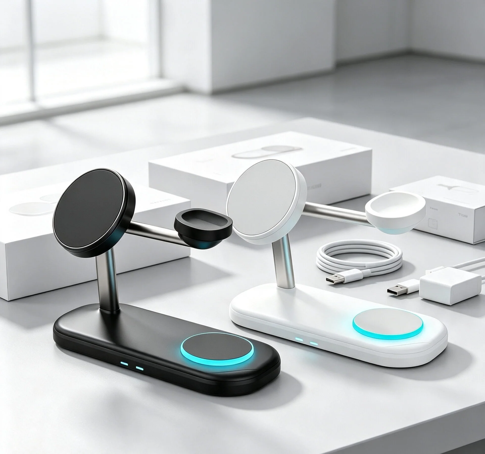 5-in-1 Magnetic Wireless Charging Stand | All-In-One Desktop Multi-Device Charging Station with Soft Night Light