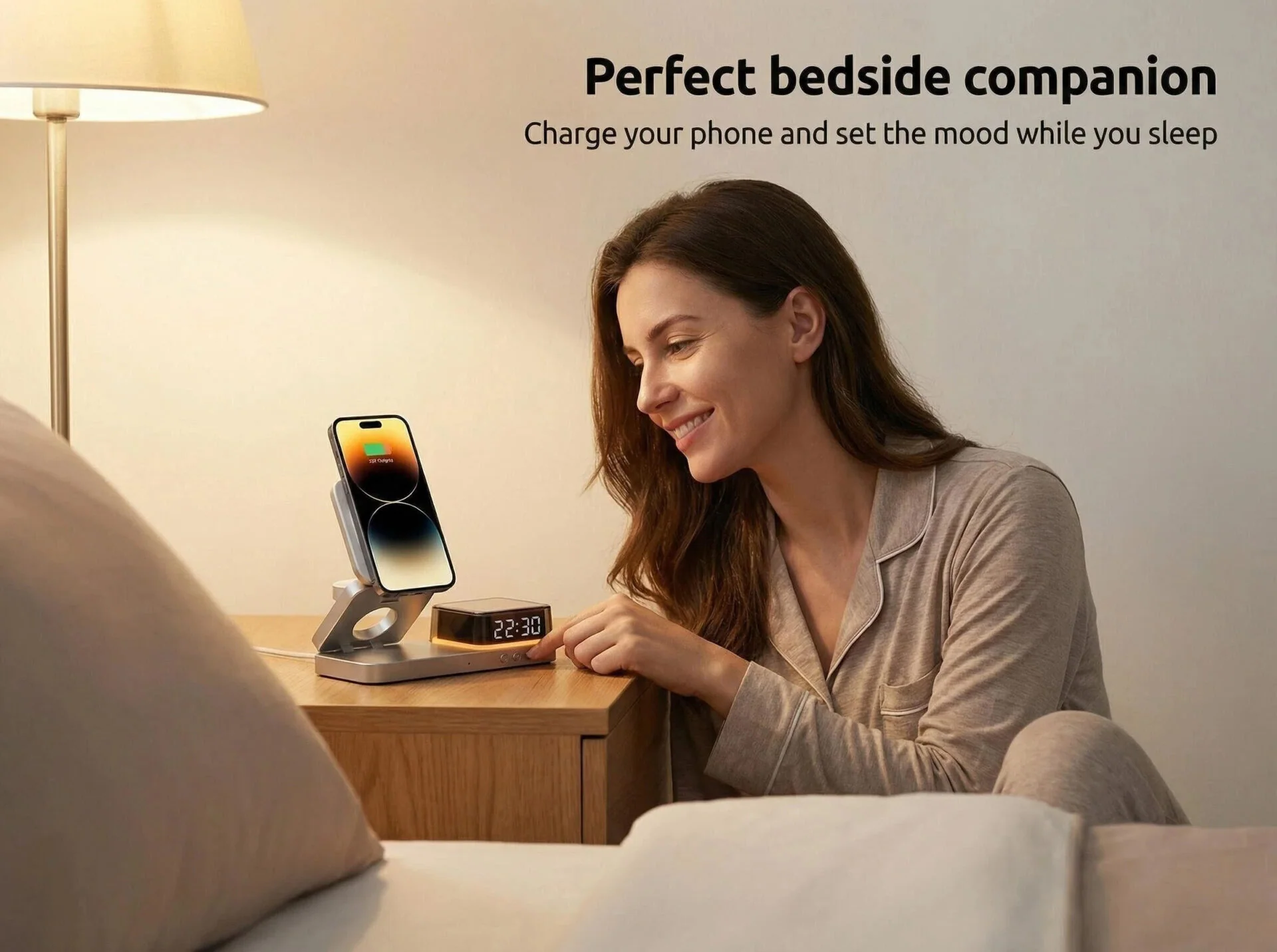 5-in-1 Foldable Wireless Charging Station with Alarm Clock & RGB Light | OEM Multi Device Wireless Charger for Wholesale
