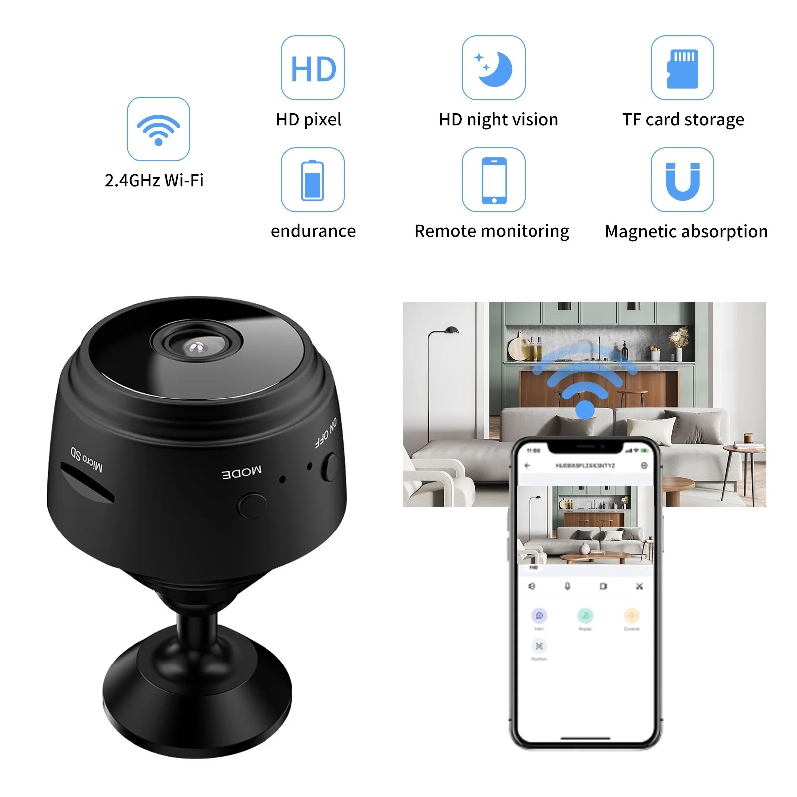 Tiny Magnetic Hidden IP Camera 2.4G Wireless WiFi 1080P HD Infrared Night Vision Battery Powered Remote View Portable Security Spy Camera