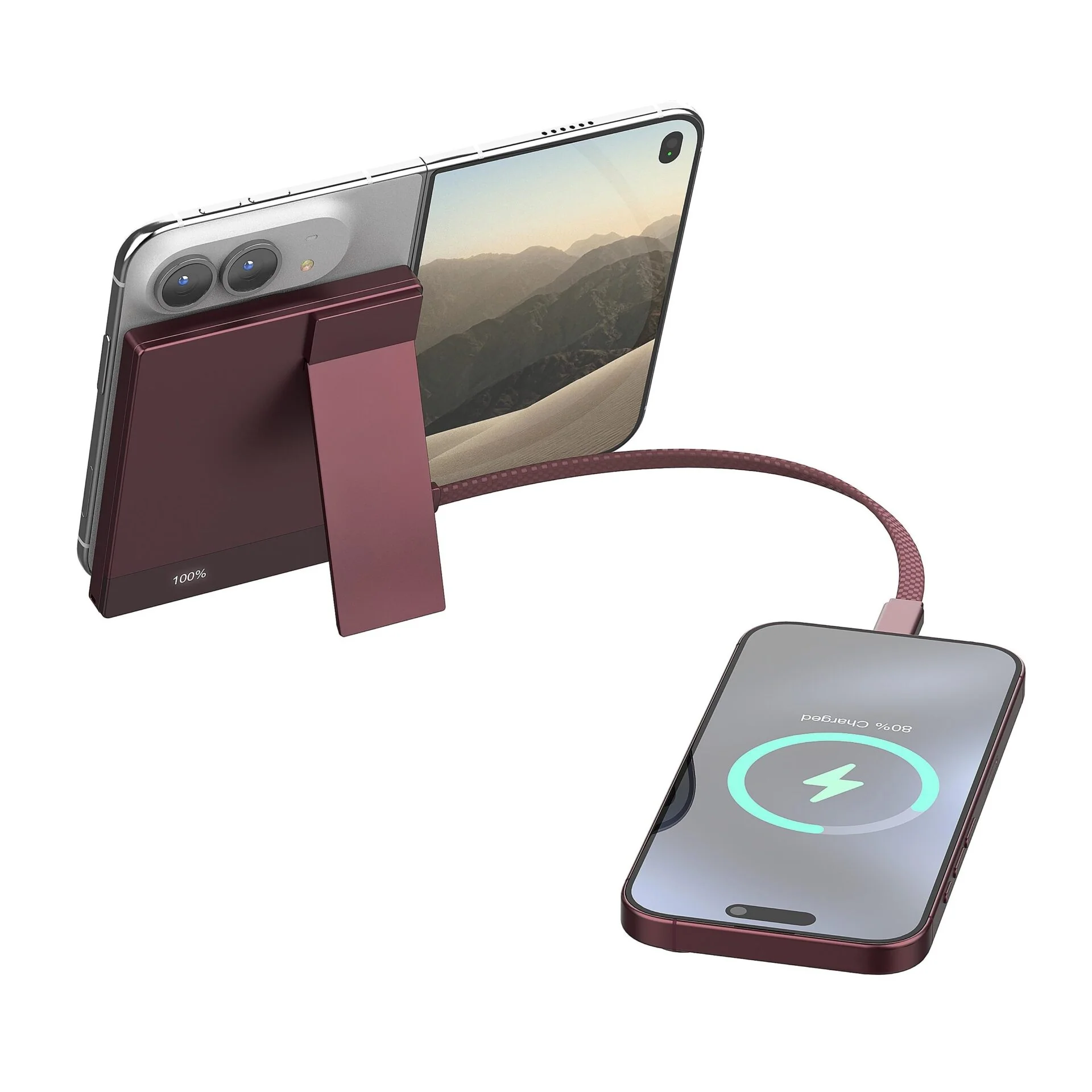 5000mAh Magsafe Wireless charging Power Bank for iPhone Duo Foldable Phone with stand&Lanyard