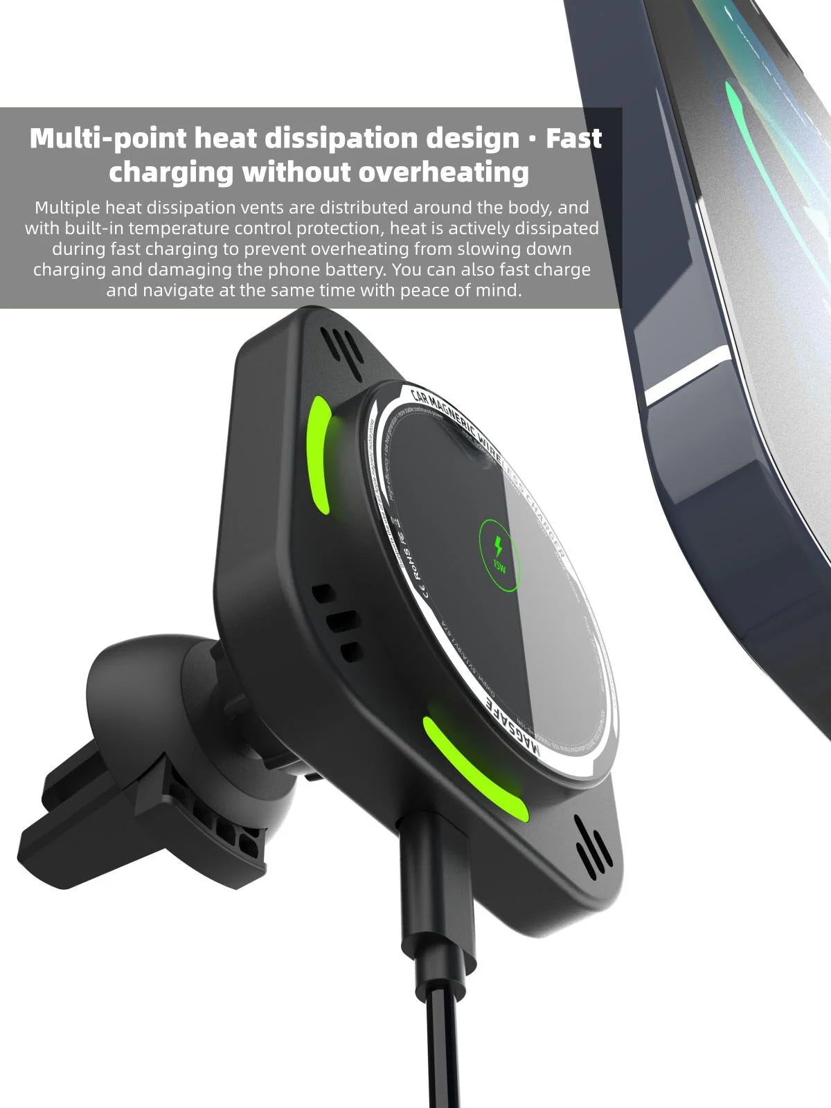 OEM Magnetic Wireless Car Charger Mount | 15W Qi Car Charger Factory