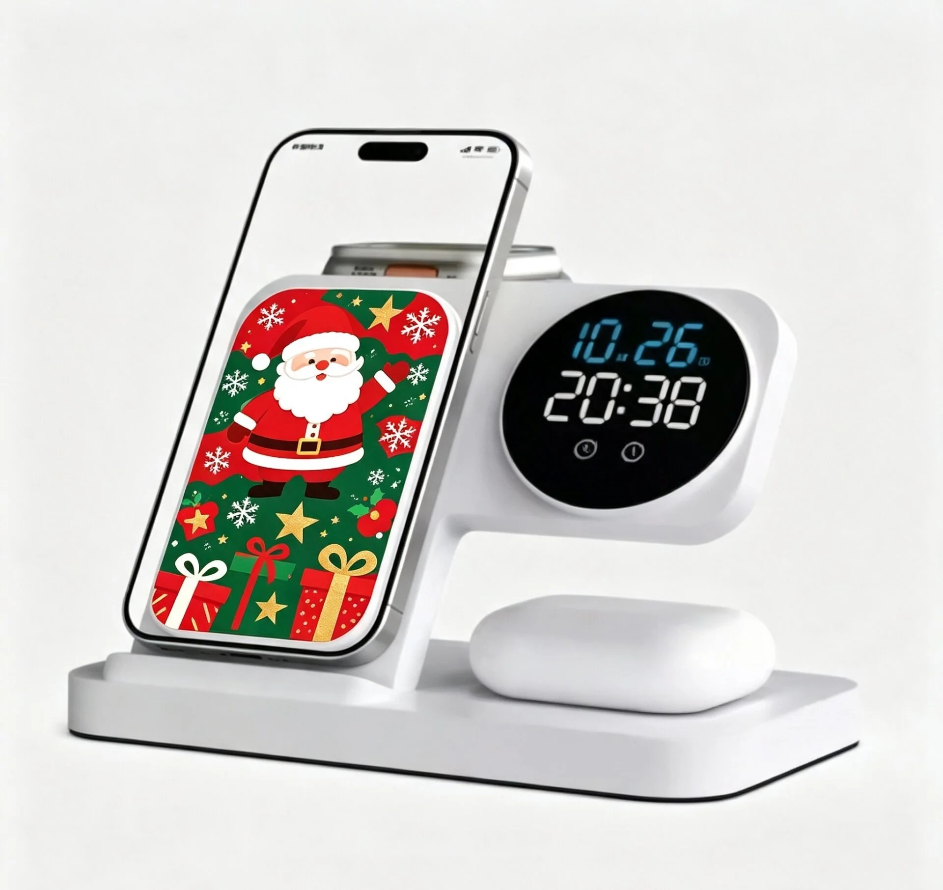 3-in-1 Wireless Charger Stand Built-in Alarm Clock with LED Time Display Brightness