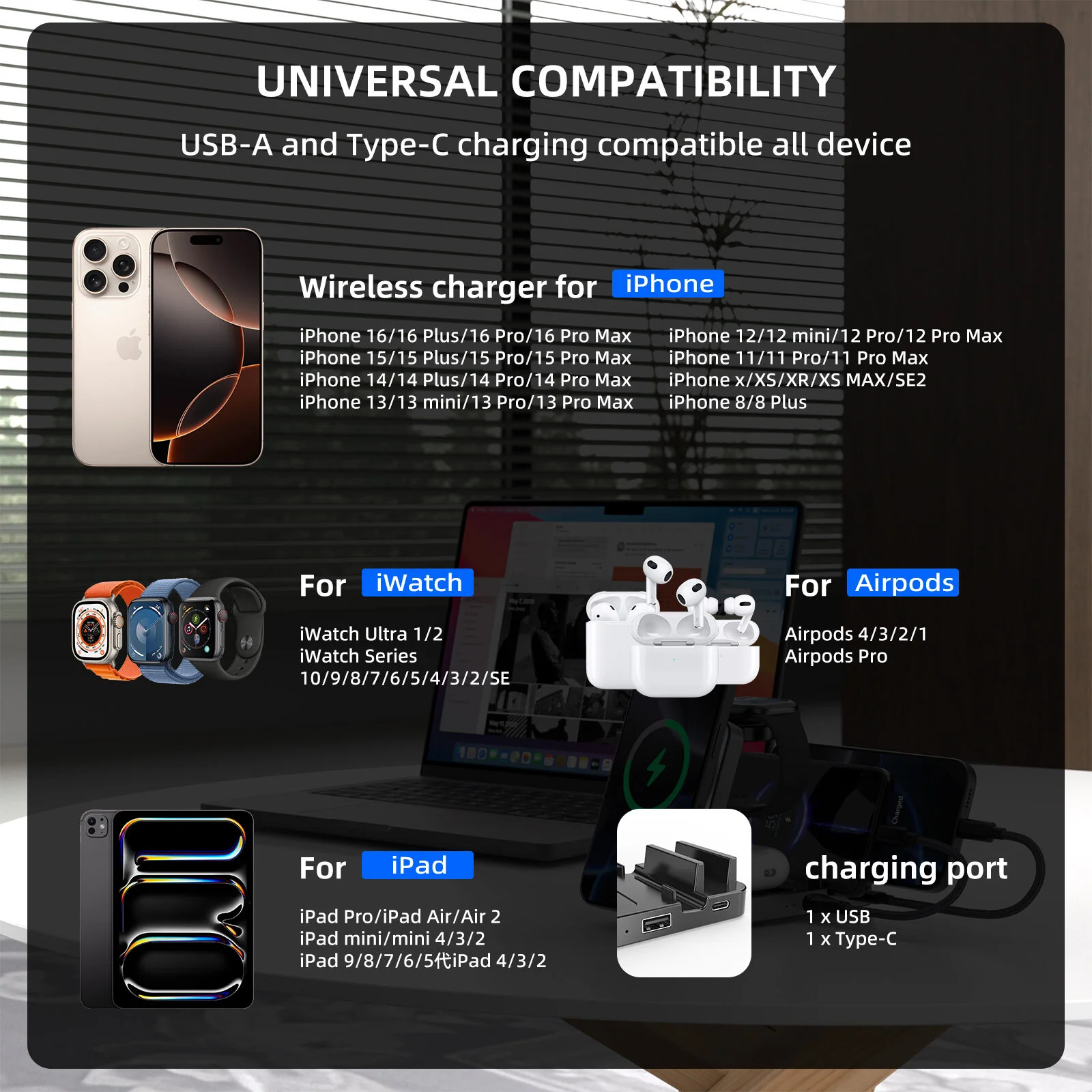 Portable Foldable Magnetic Wireless Charger 5 In 1 For iPhone Watch Earbuds