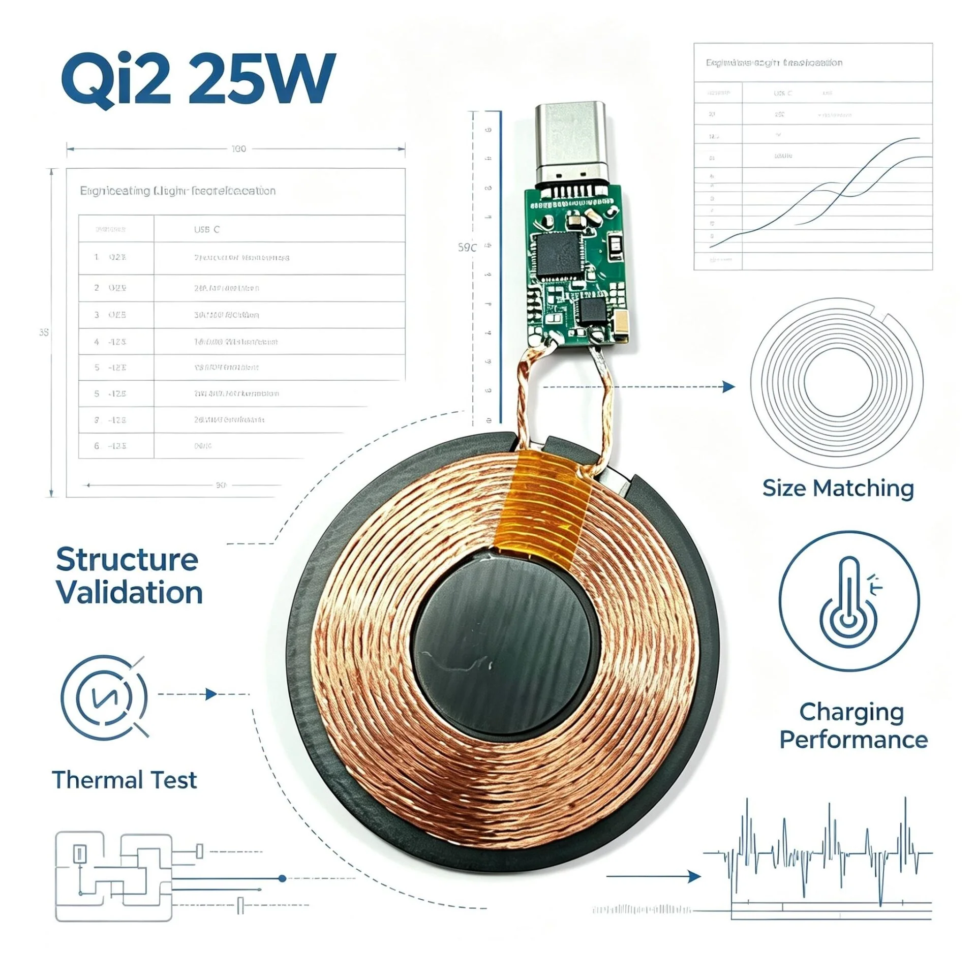 Qi2 25W MPP Wireless Charging Module | Minimalist PCBA With Custom Structure Design