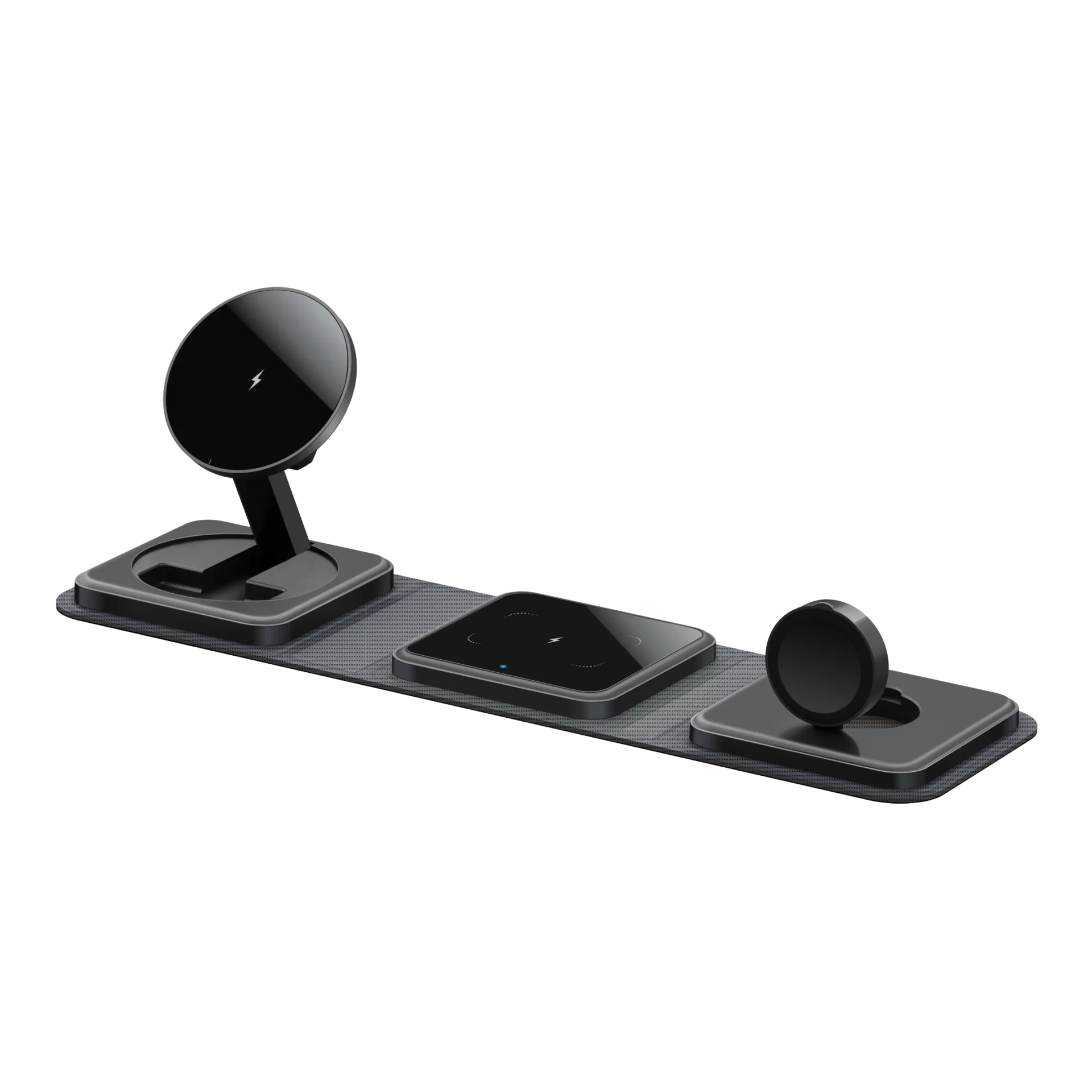 Portable Fold All-In-One Magnetic Wireless Charger PU Matte Surface, 15W/3W Triple Charging Station for Apple Ecosystem