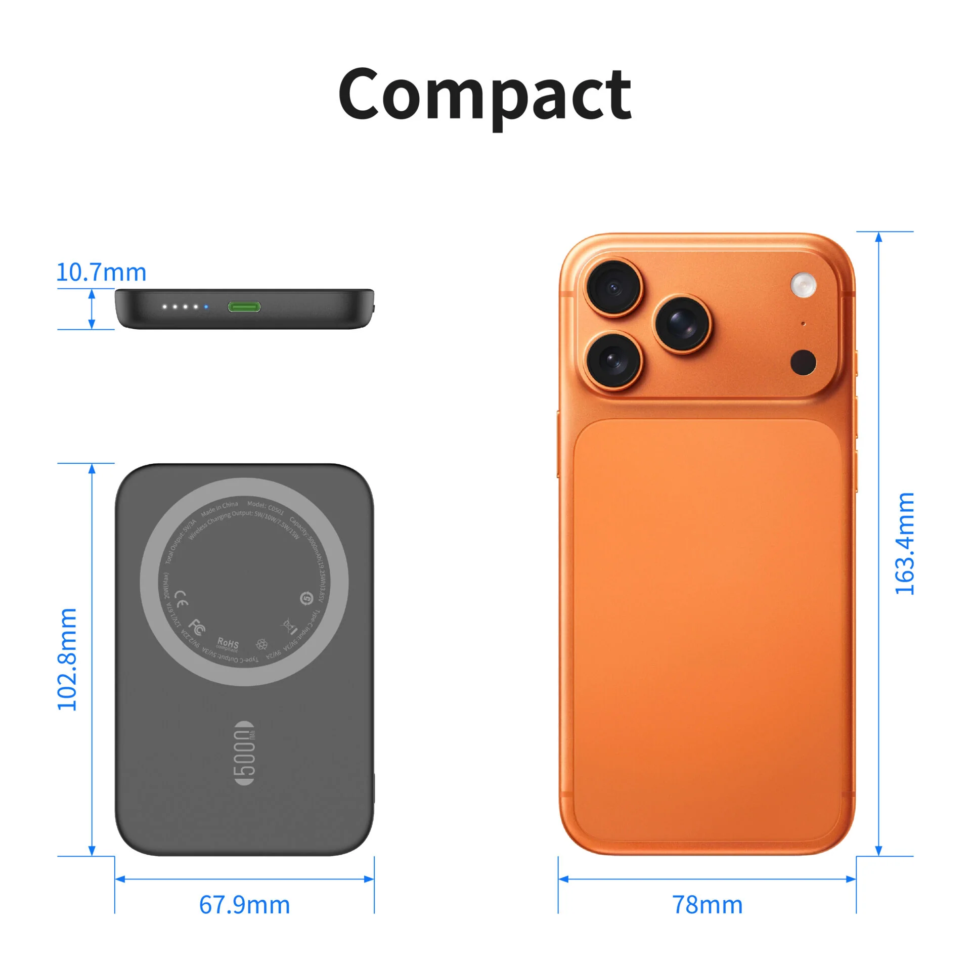 Magnetic Wireless 5000mAh Power Bank | 15W Wireless charging & PD Fast Charge
