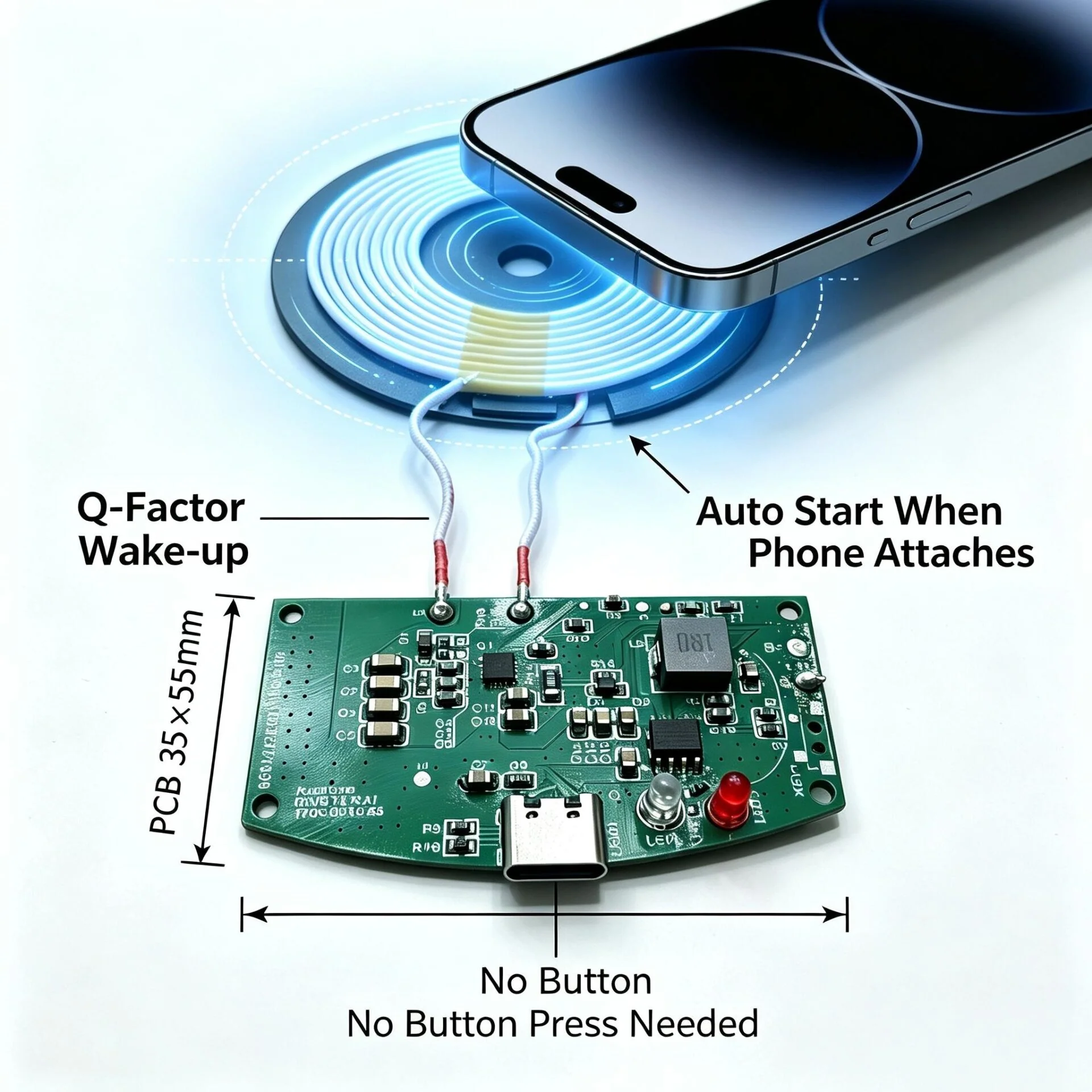 Custom Wireless Charging Power Bank PCBA with Q-factor Wake-up Function