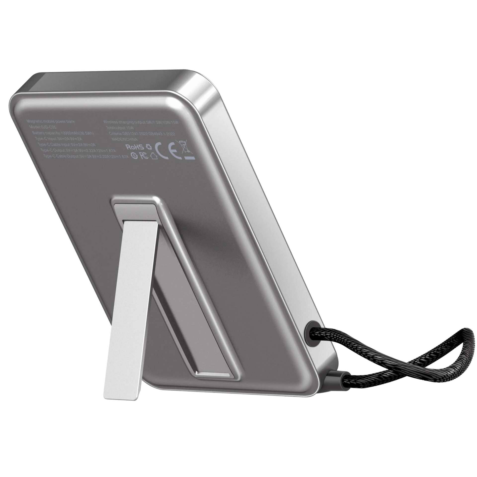 Upgraded Built-In USB-C Cable Magnetic Wireless Power Bank With Foldable Back Kickstand, 3-In-1 Portable MagSafe Battery Pack For Outdoor Travel Daily Commute