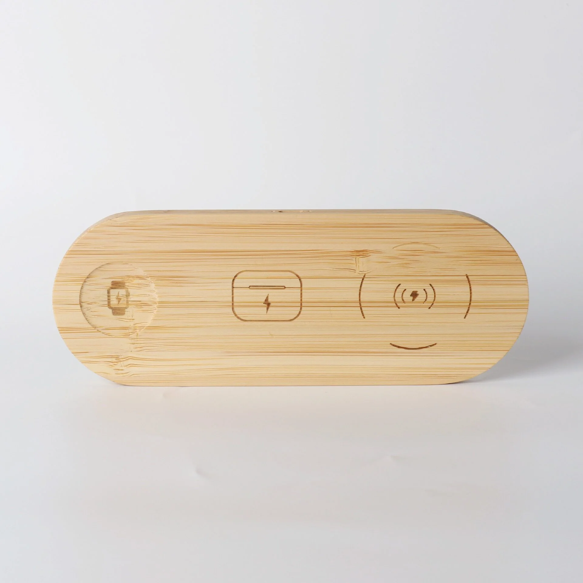 Oval Bamboo 3‑in‑1 Wireless Charging Pad | 15W Qi Fast Desktop Charger for Phone, Watch & Earbuds