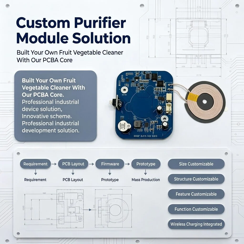 One-stop Fruit Vegetable Purifier Solution, Wireless Charging Purification PCBA Module Hardware Software Customization