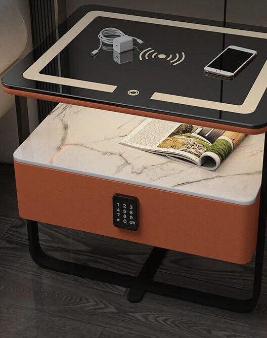 Modern Smart Nightstand Cabinet with Induction Light & 3-Color LED&wireless charging&bluetooth audio