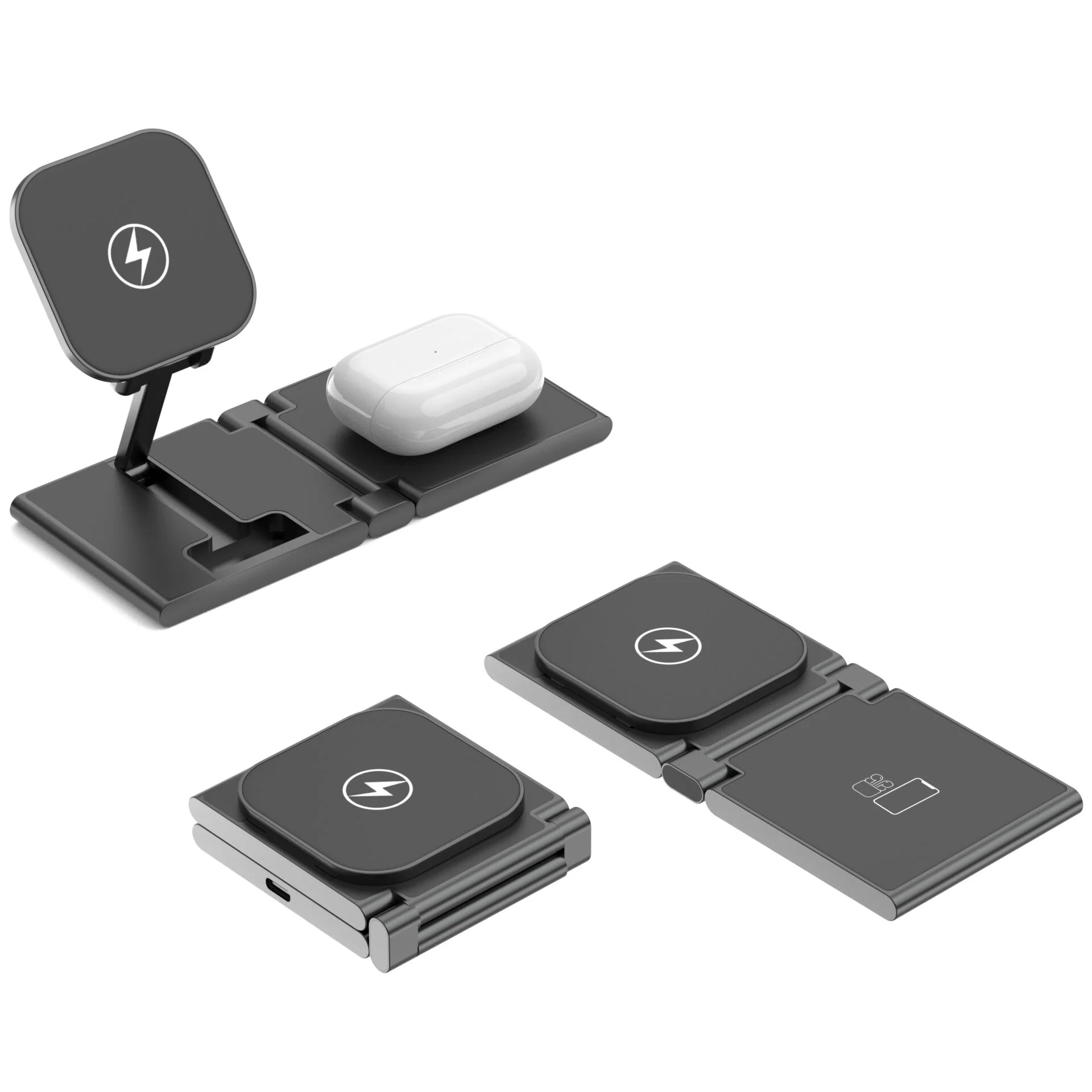 3 in 1 Magnetic Folding Wireless Charger | Portable Qi Travel Charging Station for iPhone, AirPods & Android