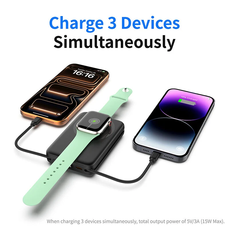 MagSafe Magnetic Wireless Power Bank Foldable Kickstand Built‑in Cables Portable Charger