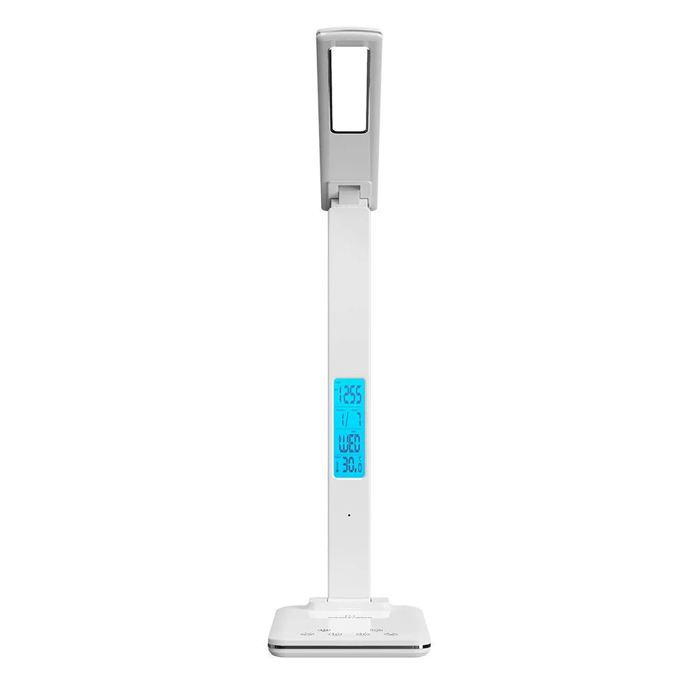 Wireless Charging LED Desk Lamp, Foldable Eye‑Care Table Lamp with Clock, Temperature Display, 3 Color Modes Stepless Dimming, USB Charging for Home Office Study