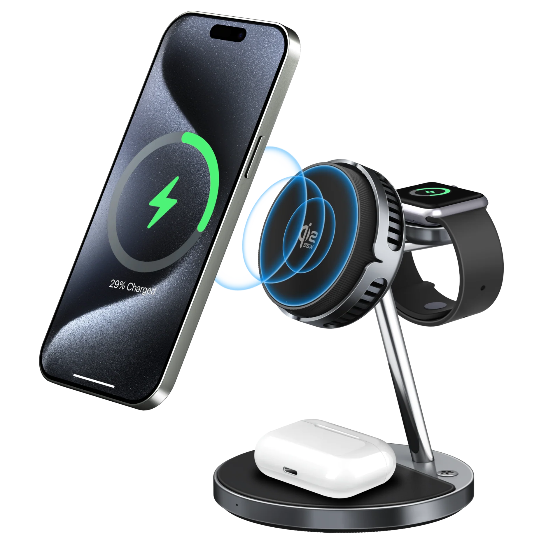 Qi2 Certified 25W 4-in-1 Magnetic Wireless Charger with Cooling Fan