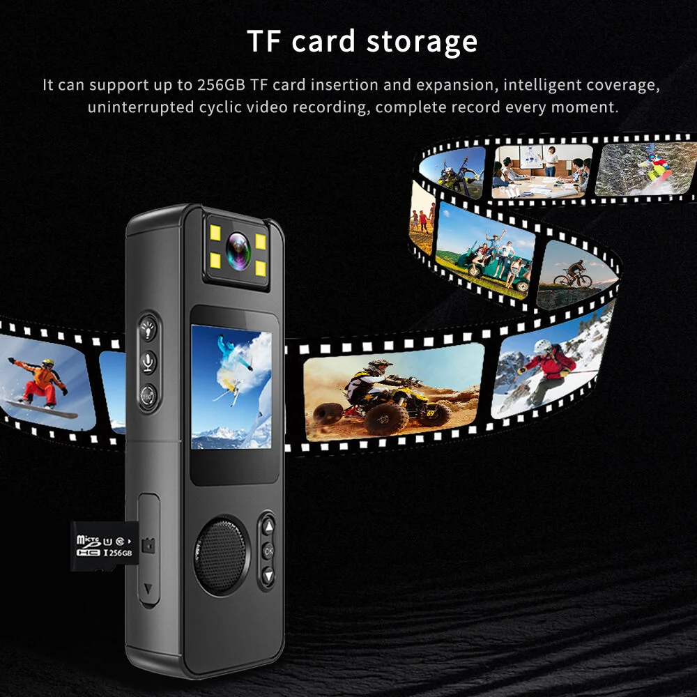 1080P Clip-On Wearable Body Camera | 180° Rotating Lens Night Vision Mini Sports Recorder