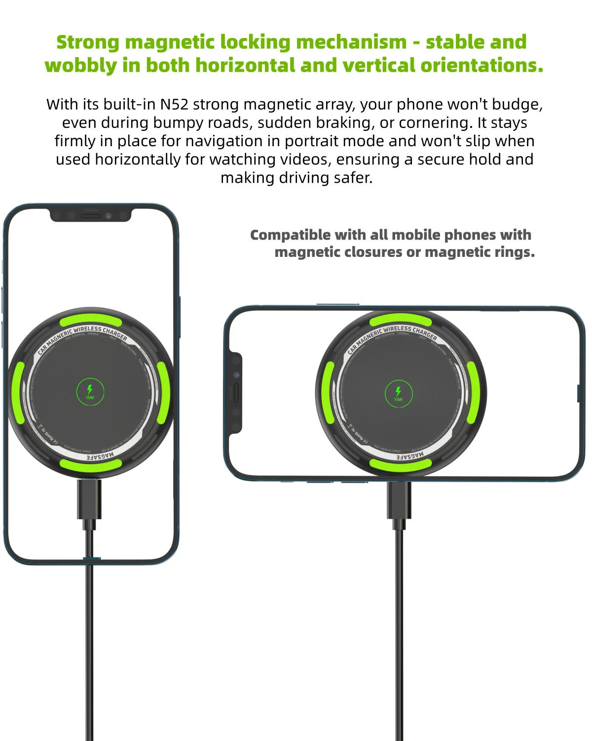 15W MagSafe Magnetic Wireless Car Charger Mount | Bulk OEM for iPhone