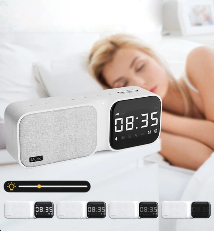 Fabric Bluetooth Speaker with Digital Clock White Noise FM Radio TF Card Handsfree Call