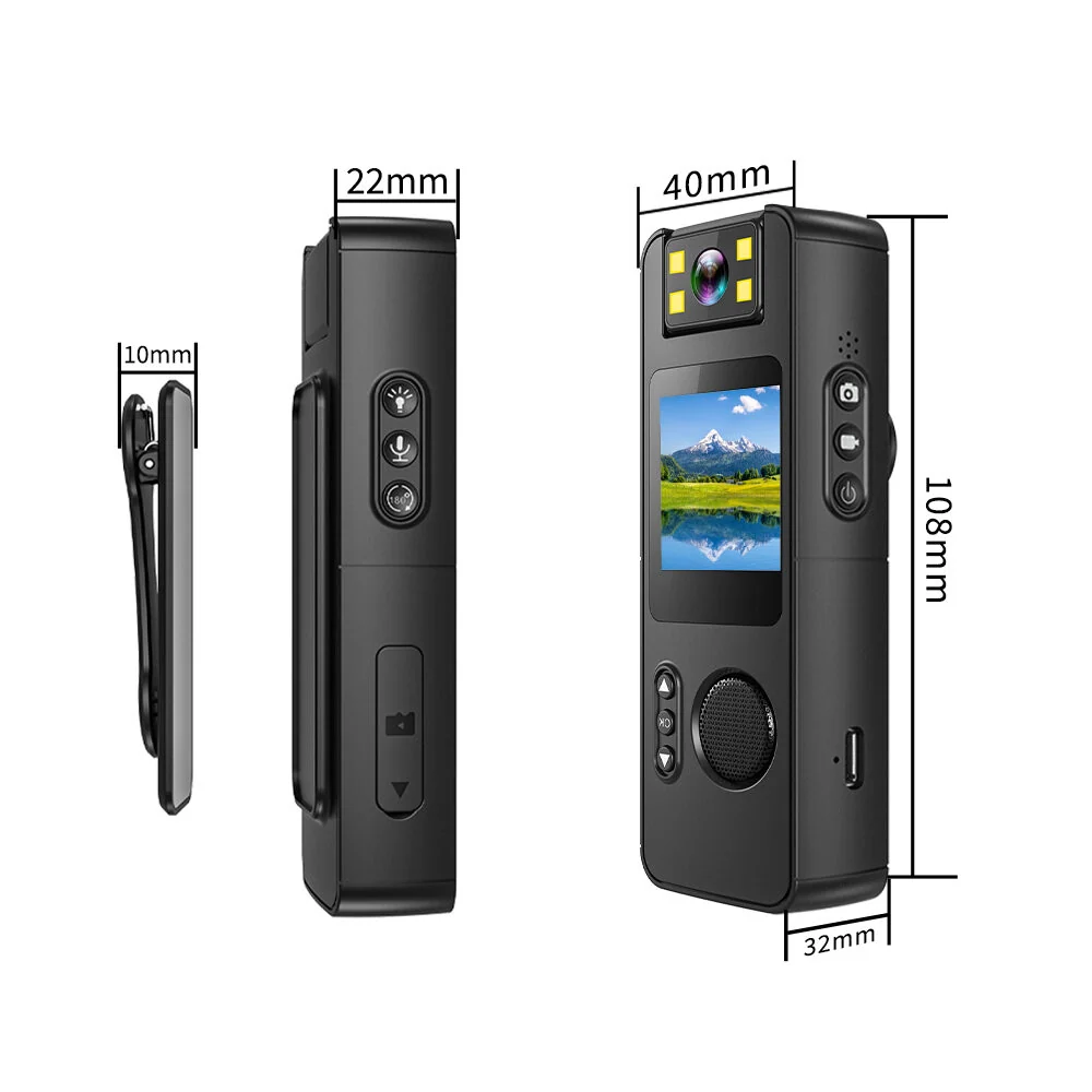 1080P Clip-On Wearable Body Camera | 180° Rotating Lens Night Vision Mini Sports Recorder