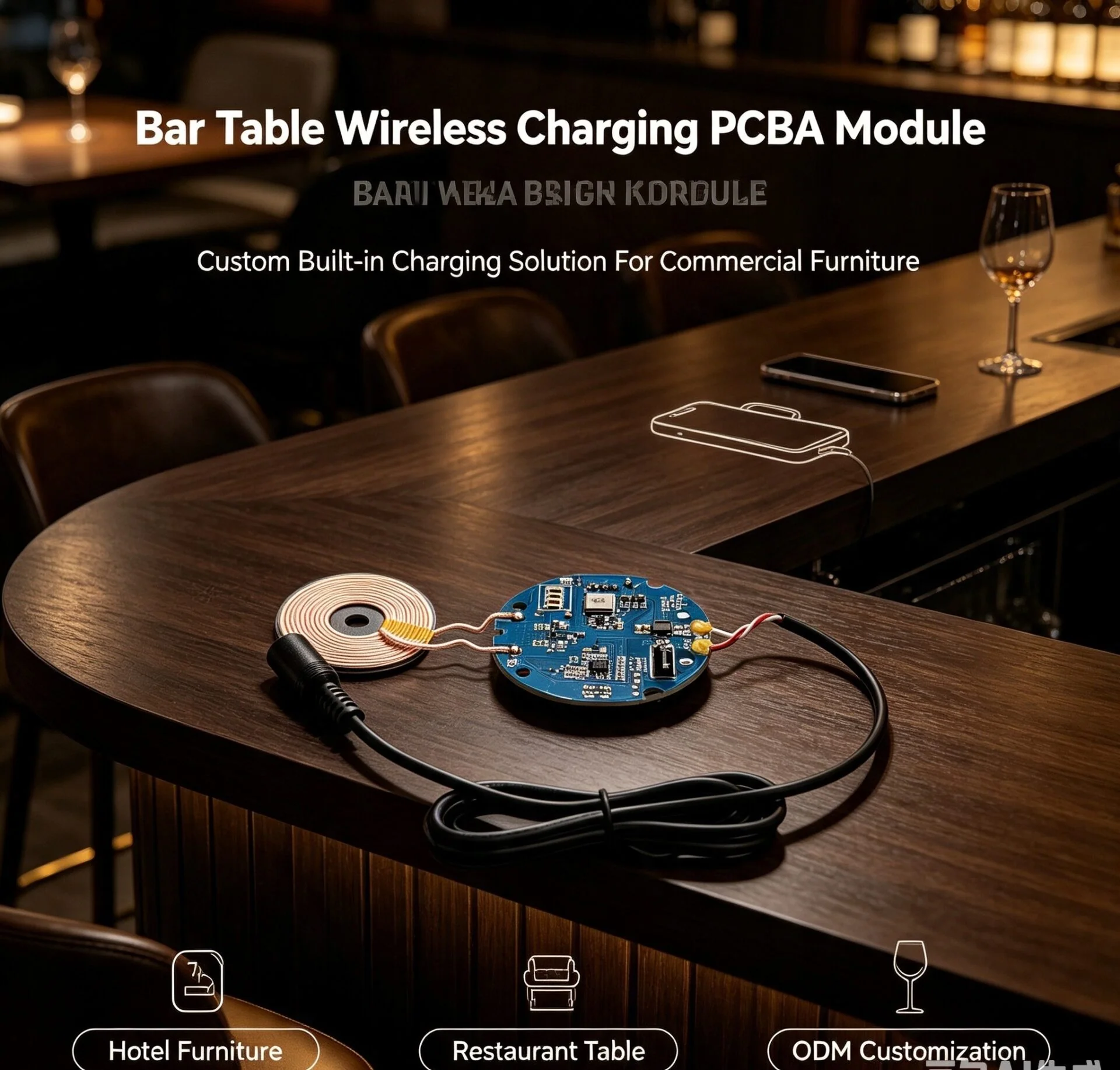 Custom Wireless Charger Base PCBA Module For Smart Furniture, ODM Custom Size & Function Wireless Charging Transmitter Circuit Board